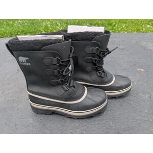 Sorel Mens Caribou Waterproof Insulated Snow Boots Sz 10 Black Dark Stone